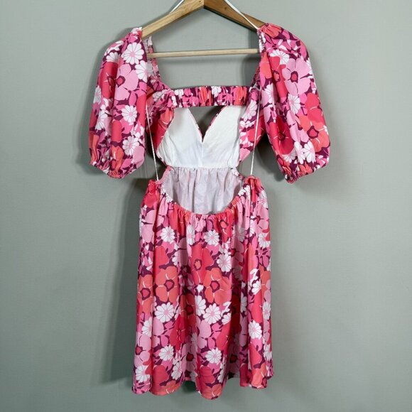 Hello Molly On The Beat Floral Cut Out Mini Dress Women's 2 Pink Open Back Party - Picture 9 of 14